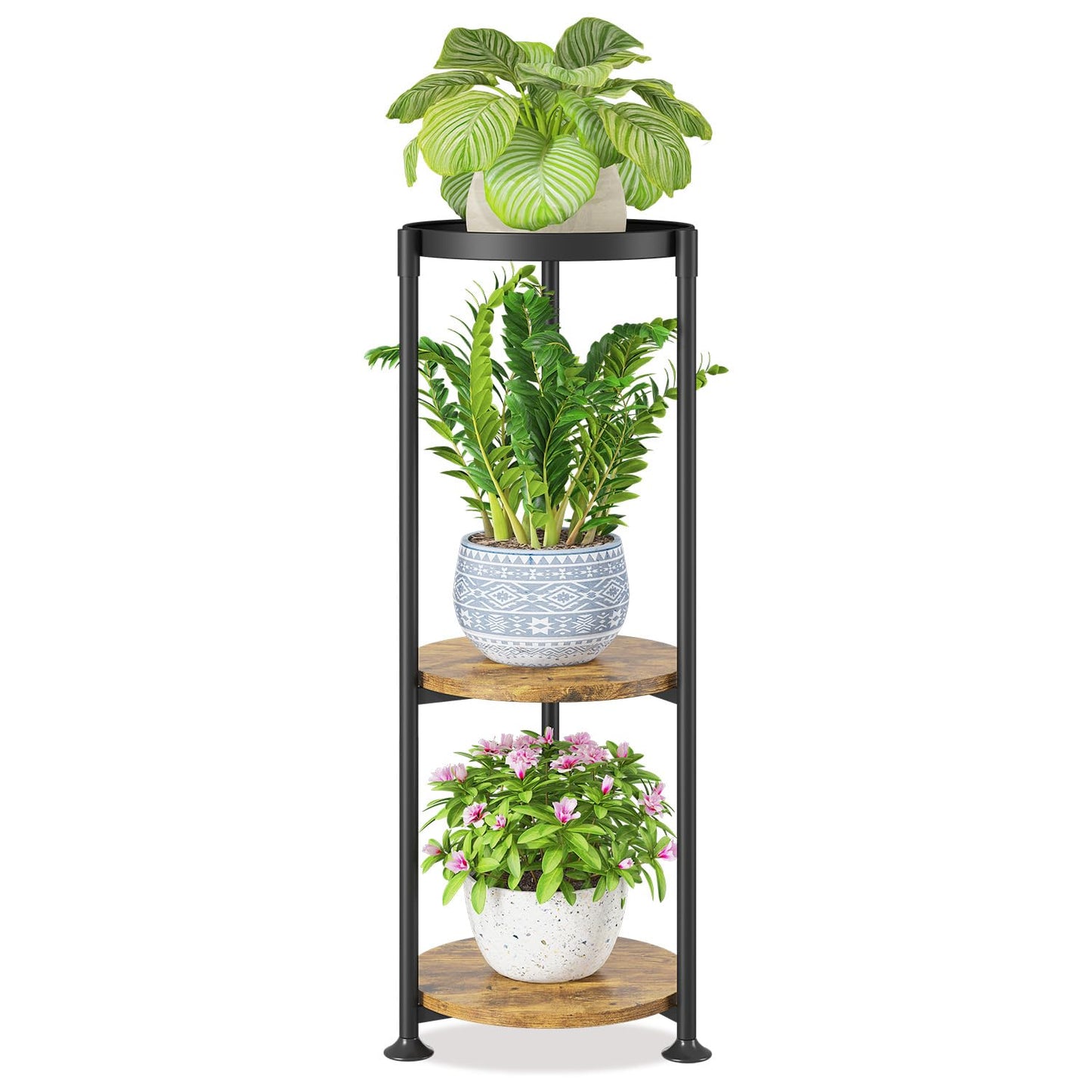 LASZOLA 3 Tier Black Plant Stand Indoor for Large Tall Heavy Duty Flower Planter, Metal Vertical Multi Level Rack for Narrow Floor Corner, Sturdy Round Holder Organizer, Modern, Mid Century, Farmhouse