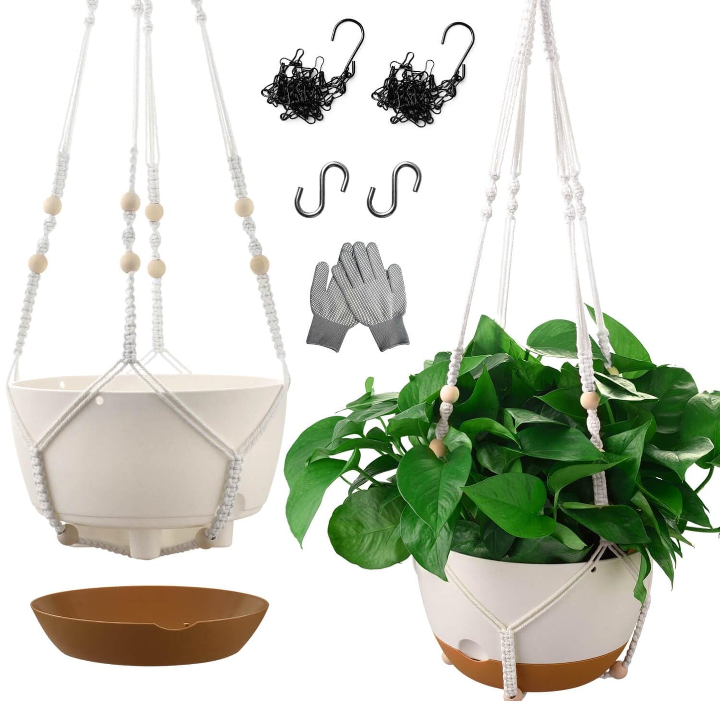 10 Inch Hanging Planters for Indoor Plants,Set of 2 Hanging Pots for Plants with Self-Watering, Outdoor Hanging Plant Pot with Drainage and 2 Kinds of Baskets Hangers for Home Decor and Garden
