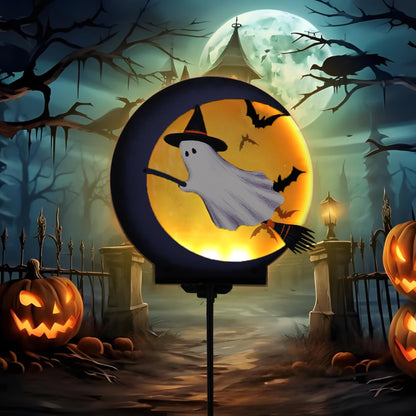 Halloween Ghost Solar Light Stakes Decorations Outdoor, Halloween Lights Ornaments Holiday Decorations Party, Ghost Moom Silhouette Outdoor Halloweens Decor