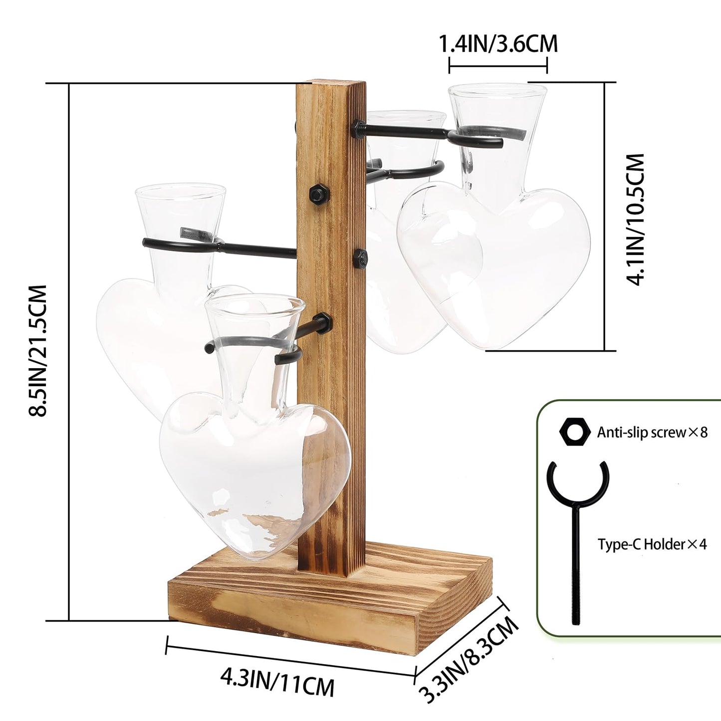 CYZglass Plant Terrarium Propagation Stations with Wooden Stand, Glass Vase for Indoor Hydroponics Home Garden Office Decoration Gift for Women - 4 Love Bulb Vase