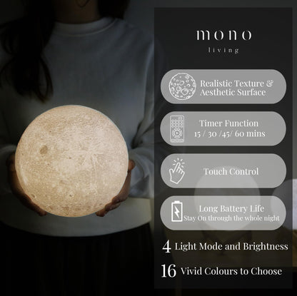 mono living 5.9 Inch Moon Lamp for Adults - 16 Color LED Light Up Moon Ball, Large Realistic 3D Night Light with Remote & Timer - Unique Thanksgiving & Gifts