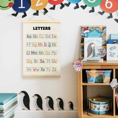 TLESKE Boho Classroom Alphabet ABC Chart Poster Hanger Frame, Homeschool Hanging Wall Art Decor for Toddler Kids Room Nursery Playroom, Preschool Prek Learning Educational Poster Print Banner, 16x24