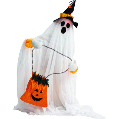 Haunted Hill Farm Friendly Ghost Halloween Animatronic with Touch Activated Lights and Music, Battery Operated Indoor or Covered Outdoor Halloween Decorations, Cute and Modern Halloween Props for Home