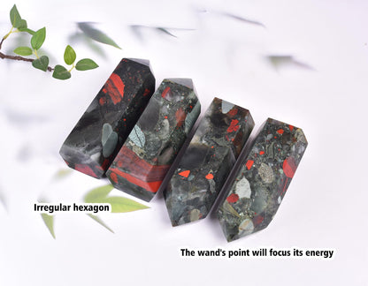 AMOYSTONE Healing Stone Tower Large African Bloodstone Healing Crystal Wand Hexagonal Point Obelisk Irregular 2-2.5 LBS, Spiritual Meditation, Reiki Chakra Gemstone Home Decor