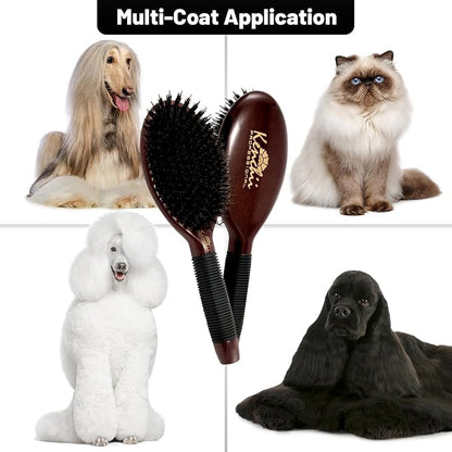 Kenchii Boar and Nylon Bristle Brush for Dog and Cat, Professional Grooming Brush with Maple Body, Lightweight, Non-Slip Rubber, Size Large