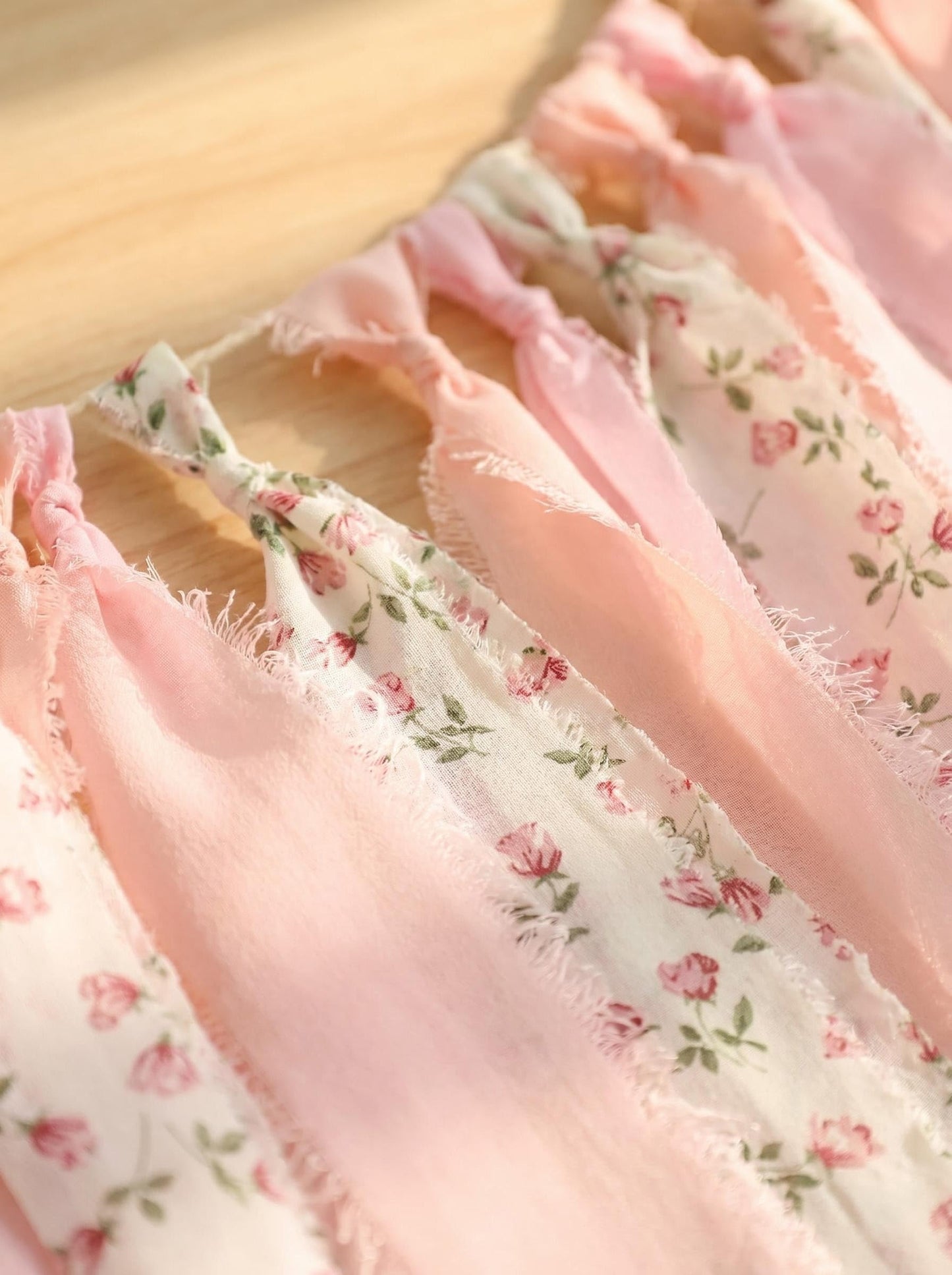 Mybbshower Pink Floral Tsaasel Garland for Wedding Spring Tea Party Haning Chiffon Tassel Banner Table Decor