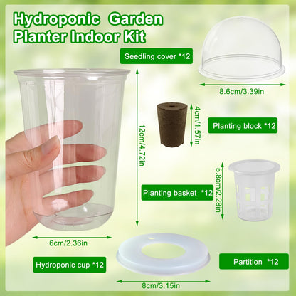 ROIKETU 12 Pack Transparent Hydroponic Cups with Humidity Domes,Hydroponic Growing System for Seedlings,Seed Starting Cups for Seed Starting,Root Monitoring