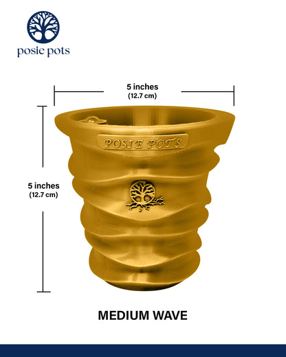 Posie Pot Medium Wave Self Watering Planter for Indoor Plants - 5x5 Inch Patented Pot with 10X Water Reservoir - Modern 3D Printed Desk Planter - Root Rot Free - Eco Friendly, Made in USA, Gold