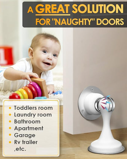 Magnetic Door Stoppers 2 Pack, Door Stops for Wall and Floor Mounting, Door stoppers for Bottom of Door Door Holder Keep Door Open, No Drilling Door Stop with 3D Adhesive Tapes