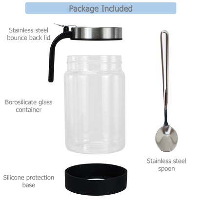 EIKS Clear Glass Condiment Jars with Lids and Spoons for Serving & Storing Seasoning Salt Sugar Spice Pepper, Working in Home Kitchen Coffee Restaurant, Container Capacity 450ml/14.5oz