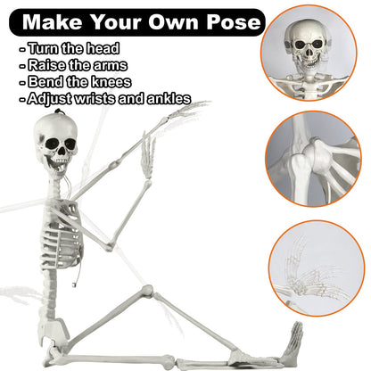 DUNCHATY Halloween Hanging Posable Skeleton - 3FT Prop Skull with LED Glowing Eyes and Creepy Shrilling Sound - Sound Activated Outdoor Halloween Decorations Skeleton Decoration