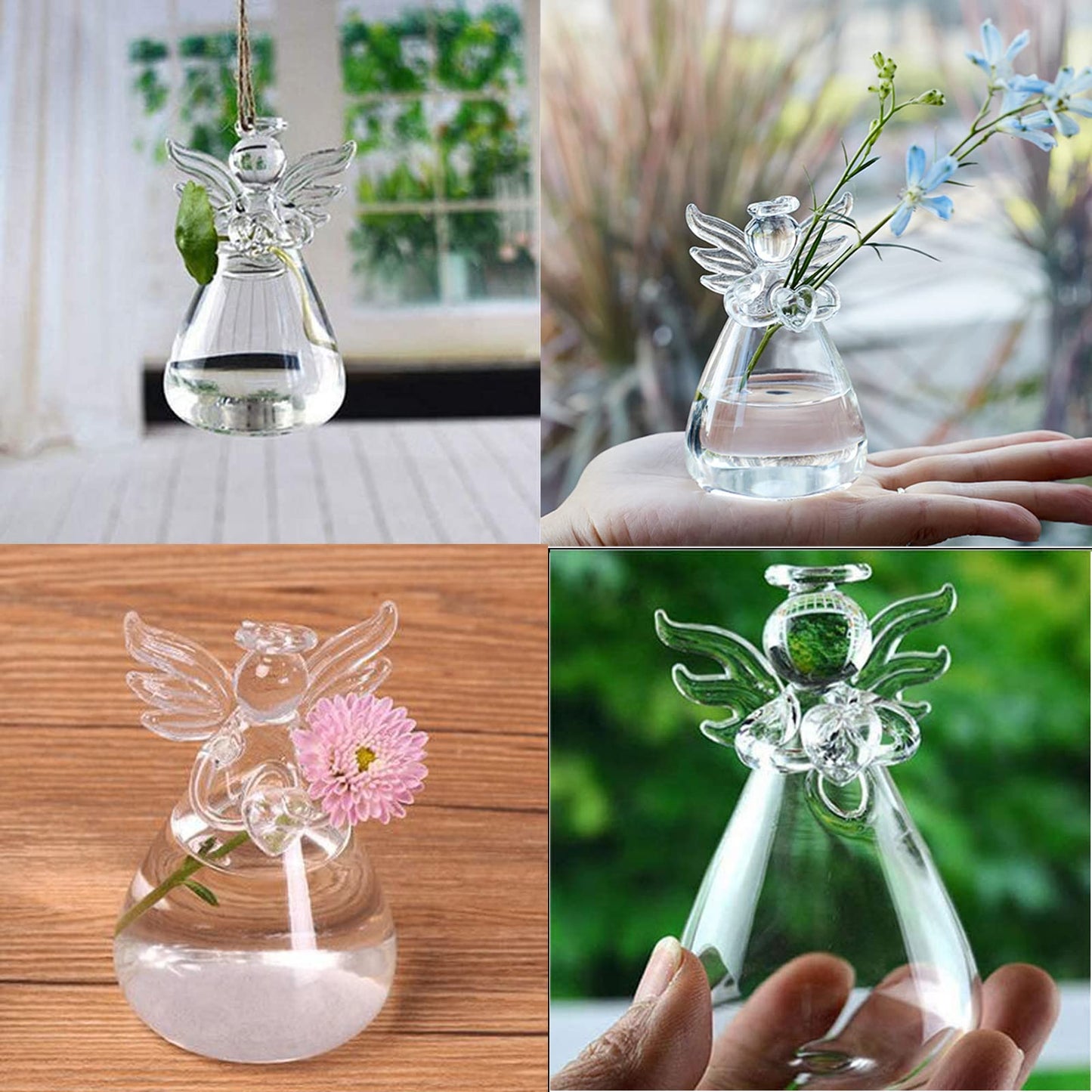 GENEDEY Angel Design Glass Vases Clear Flower Plant Terrarium Container Hanging Vase Wedding Decor Garden Ornaments Hanging Planter (Pack of 10)