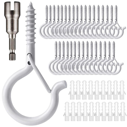 Zzbety 20 PCS Q-Hanger Hooks White - Screw in Hooks with Safety Buckle Design Christmas Lights Hanger Outdoor Wire Fairy Lights and String Lights, Easy to Release, Include 1 Wing Nut Driver