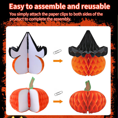 AhfuLife Halloween Party Decorations - Supplies Set with Reusable Decorations, Indoor Happy Halloween Sign Banner, Pennant Banner, Paper Tissue Fan