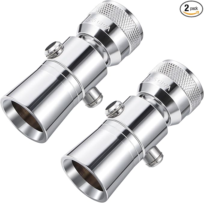 Enhon 2 Setting Pivoting Single Spray Shower Head with Shut Off Valve Replacement for 52652-PK Compatible with Delta Shower 2.5 GPM Brass Water Saving Shower Head Chrome 1" Diameter Spray Face (2 Set)