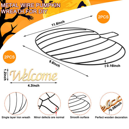 Halloween Pumpkin Wreath Frame Thanksgiving Pumpkin Frame Metal Wire Pumpkin Wreaths Frame Form Floral Fall Pumpkin Wreath with Welcome Sign for Halloween Craft Window Door Holiday Decoration