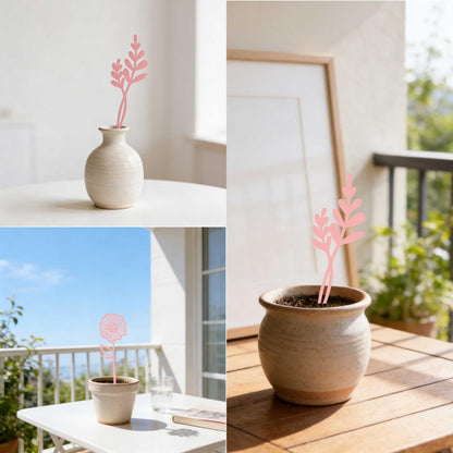 LumDecor Pink Metal Flowers Set of 6, Decorative Garden Outdoor Plant Stakes for Yard Art, Metal Garden Art Flower Bed Decor, Pink Flower Yard Sculptures for Pots Vase Garden Lawn and Patio