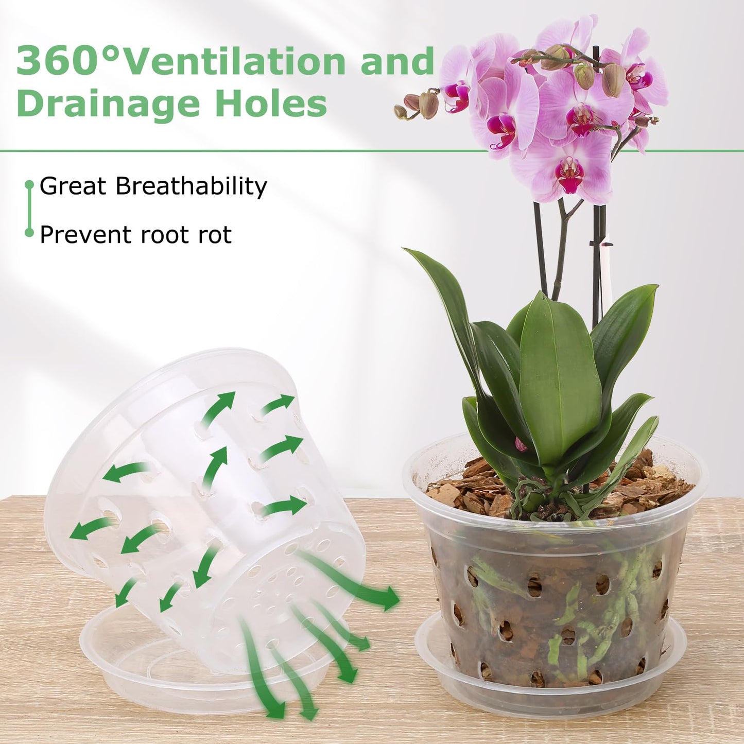 YOPIKUU Orchid Pot,3 4 5 6 Inch 8 Pack Orchid Pots with Holes and Saucers,Clear Plastic Flower Plant Pot for Indoor Outdoor Plants,Slotted Orchids Planter(3 4 5 6Inch)