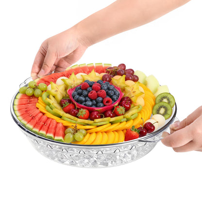 DEAYOU 3 Set 11.8" Chilled Serving Tray for Parties, Round Shrimp Cocktail Serving Dish with Ice Compartment, Ice Serving Bowl Cold Platter for Appetizer, Fruit, Veggie, Salad, Buffet, Keep Food Cold