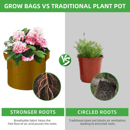 FineGearPow 5-Pack 5 Gallon Grow Bags Heavy Duty Thickened Nonwoven Fabric Pots with Handles, Plant Grow Bags for Vegetables/Flower/Plant/Fruits, Brown