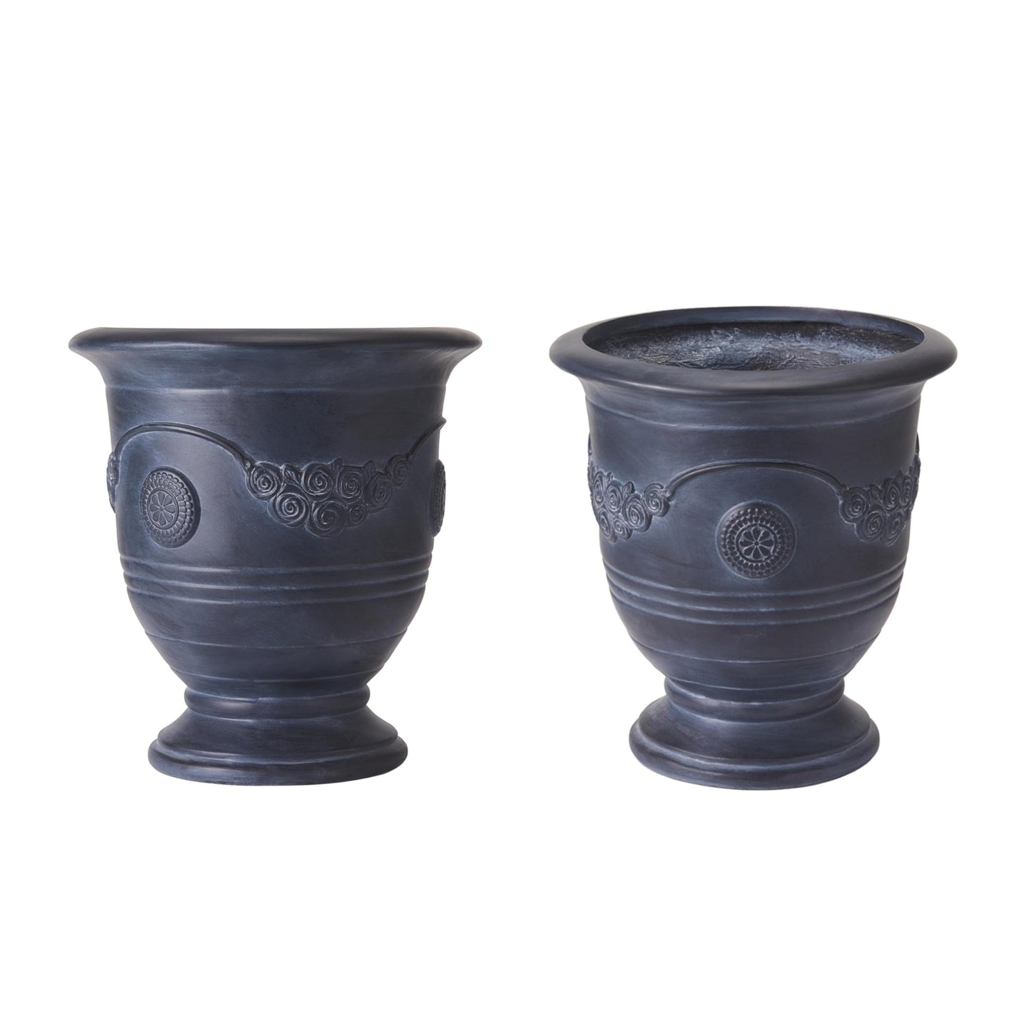 Christopher Knight Home Rewol Round Concrete Planter Set of 2, 2 Pack Garden Flower Pot with Drainage Hole, Patio Urn Planter for Outdoor Plants, Outdoor Planter Box, No Assembly, Antique Black