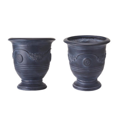 Christopher Knight Home Rewol Round Concrete Planter Set of 2, 2 Pack Garden Flower Pot with Drainage Hole, Patio Urn Planter for Outdoor Plants, Outdoor Planter Box, No Assembly, Antique Black