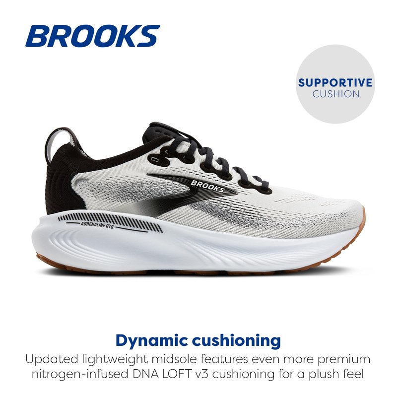 Brooks Women’s Adrenaline GTS 25 Supportive Running & Walking Shoe - White/Black/White - 5 Wide