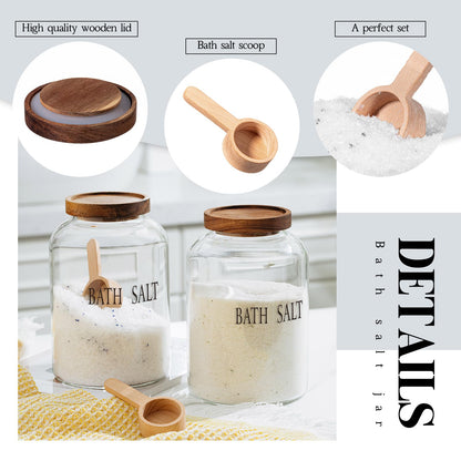 SiliFine 2 Sets 74 oz Glass Bath Salts Jar with Wooden Scoop and Lid, Bath Salt Container for Bathroom Organizers and Storage, Bathtub Accessories for Women Bathroom, Home Decor