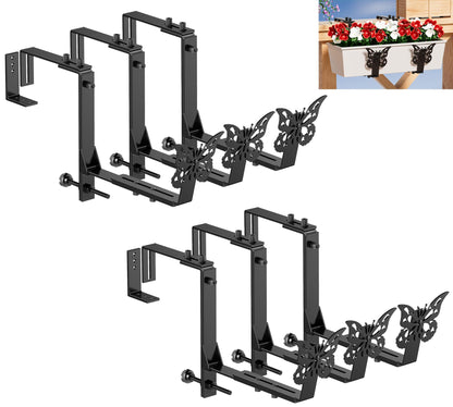 LAWYAMAI 6 Pack Window Box Brackets, Adjustable Planter Box Brackets, Universal Flower Box Bracket for Deck Railing, Heavy Duty Railing Planter Bracket for Balcony, Fence and Garden - Black