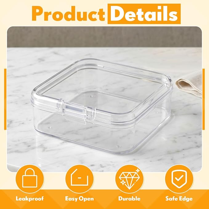 Jetec 60 Pieces Mini Plastic Clear Beads Storage Containers Box for Collecting Small Items, Beads, Jewelry, Business Cards, Game Pieces, Crafts (2.1 x 2.1 x 0.8 Inch)