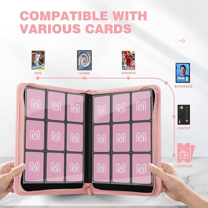 Trading Card Binder with 9 Side Loading Pocket Card Album Hold Up to 540 Cards PU Card Collection Binder, Collectible Albums Card Folder for MTG, TCG, Sports Cards（9-Pink）