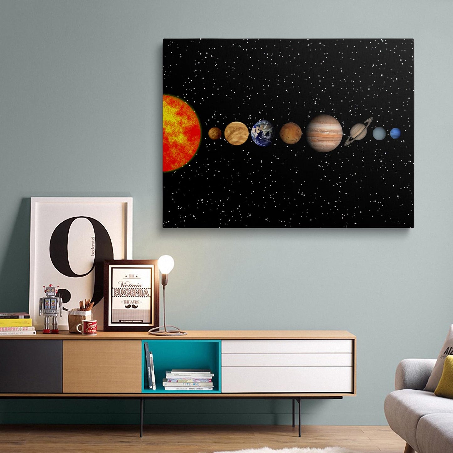 Framed Space Solar System Galaxy Planets Canvas Wall Art Astronomy Interstellar Science Decor Poster For Living Room Bedroom Home Office Artwork Gift Ready To Hang (12x16 Inches)