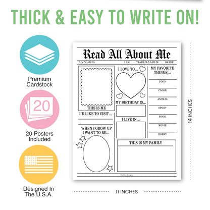 All About Me Posters for Classroom Must Haves - 20 Star Student Poster, 100 Days of School Items, Star of The Week Poster Elementary Classroom Decor, End of School Year Teacher Supplies