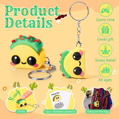 Junkin 24 Sets Taco Clicker Fidget Keychain 3D Printed Clicker Fidget Decompression Button Stress Relief Gifts with Positive Cards for Graduation Employee Coworker Staff Team Nurse Teacher