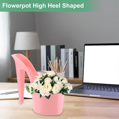 M METERXITY 2-Pack High Heel Shaped Flower Pot, 8.5 Inch High Heel Shaped Home Decor Shoe Vase, Lady Shoe Shape Garden Creative Craft for Indoor/Outdoor Planter [Pink]