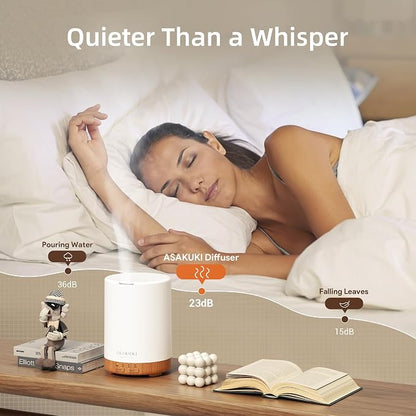 ASAKUKI Essential Oil Diffuser for Home, 300 ml Humidifier with Automatic Shut-Off, Quiet Aromatherapy Diffuser with 7 LED Lights for Living Room, Kitchen, Bedroom, Hotel - Light Brown