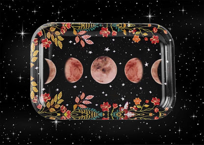 Moon Phase Rolling Tray for Women - Cute Celestial Large 11" X 7" Spiritual Astrology Tobacco Smoking Accessories for Girls Gift - Vanity Stone Crystal Holder - Witch Spiritual Decor for Teens