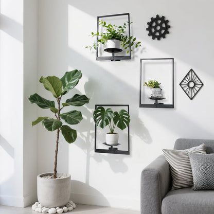 SUNLITOPTO Plant Wall Shelf, Metal Modern Style Frame, Picture Wall Plant Holder, Plant Frames for Living Space Decor Display Stand for Living Room Balcony Garden Patio (3 PACK(BLACK ))