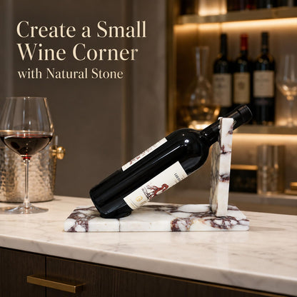 Artisanal Abode Marble Wine Holder, Single Bottle Tabletop Rack