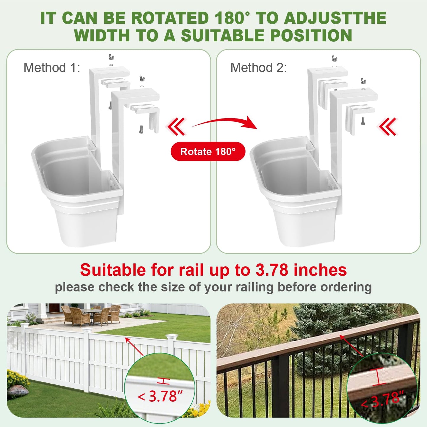 SprintGy 4 Pack Fence Post Planter for 5x5 PVC Fence Posts, 15.75 Inch Fence Hanging Planters for Outdoor Plants, Easy Install, White Flower Pots for Deck Railing Garden Yard Decor