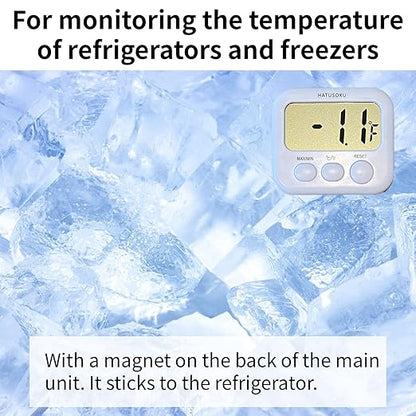 HATUSOKU Digital Thermometer with External Sensor, Magnet, Suction Cup, Water Thermometer, Aquarium, Refrigerator, Freezer (White)