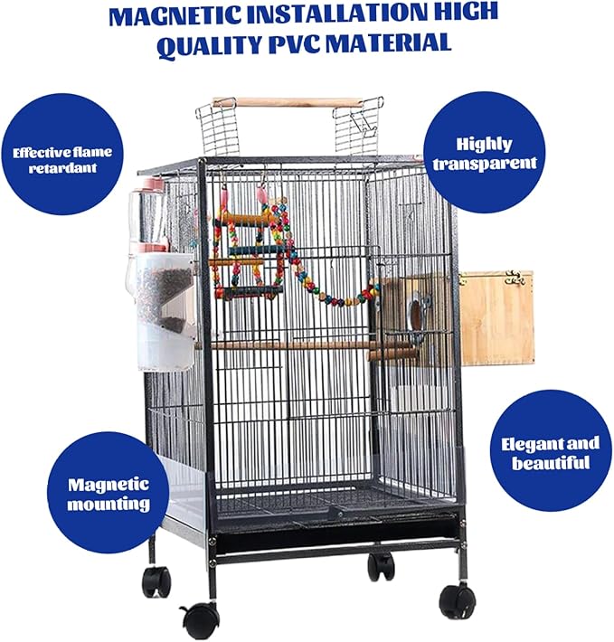 Bird Cage Seed Catcher Guard 4Pcs Anti-Scatter Mess-Free Transparent PVC for Parrot Parakeet