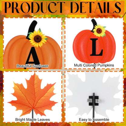 Anglechic 6 Pcs 12'' Fall Outdoor Decor Garden Stakes Fall Pumpkin Scarecrow Maple Leaves Metal Yard Sign Yard Stakes Outdoor Autumn Thanksgiving Decorations for Planter Lawn Patio Walkway Porch