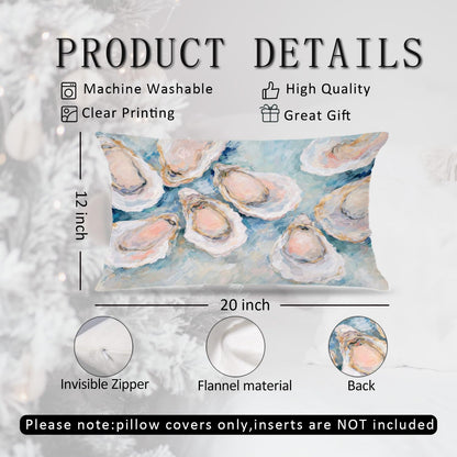 JOQUXI Pastel Blue Oyster Pillow Covers 12x20, Preppy Beach Room Decor, Coastal Ocean Beachy Aesthetic Seashell Lumbar Throw Pillow Covers for Girls Dorm Apartment Bedroom, Set of 2