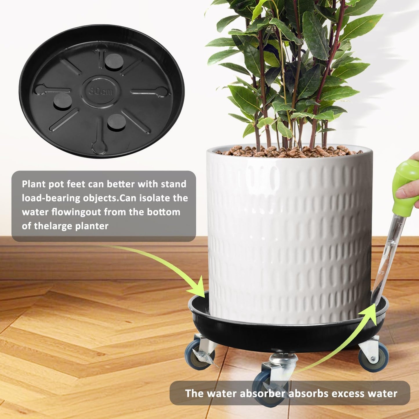 YUFDA 2 Pack 12.2 Inch Metal Plant Caddy With Lockable Wheels,Plant Stand Dolly for Heavy Planter,Wheeled Planter Saucer Tray,Rolling plant stand,Heavy-Duty Plant Caddy for Indoor and Outdoor(Black)