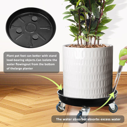 YUFDA 2 Pack 12.2 Inch Metal Plant Caddy With Lockable Wheels,Plant Stand Dolly for Heavy Planter,Wheeled Planter Saucer Tray,Rolling plant stand,Heavy-Duty Plant Caddy for Indoor and Outdoor(Black)