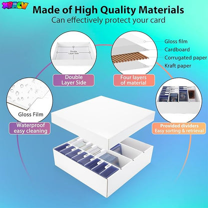 Trading Card Storage Box, 4 Row 3200 Count Collector Cards Box with Divider, White Corrugated Cardboard Compatible with Top Loader Organizer Sorting Tray Box for Sports Cards, MTG, TCG Cards (1-Pack)