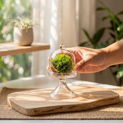 Gandeer 6 Pack Mini Glass Cloche with Base Bell Jar Dome & Acrylic Cube Planter 2.7 x 2.7 x 5'' Clear Glass Terrarium for Succulents Moss Cakes Miniature Dioramas Specimens Jewelry Rings Display
