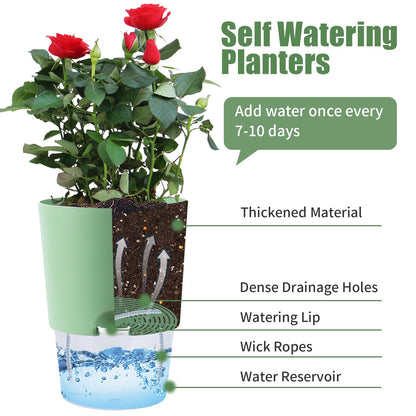Oliz Plant Pots Indoor 4 Packs Self Watering Pots for Indoor Plants 7.4/6.3/6.3/4.9 inchs, African Violet Pots Planter with Visible Reservoir Self Watering Planter for Herb, House Plant Planting