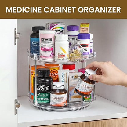 2 Set 2 Tier Non-Skid Acrylic Lazy Susan Organizer - Rotating Spice Rack - Turntable Spinning Organization for Kitchen, Pantry, Countertop, Closet, Bathroom, Vanity, Medicine Cabinet Organizing, 11''